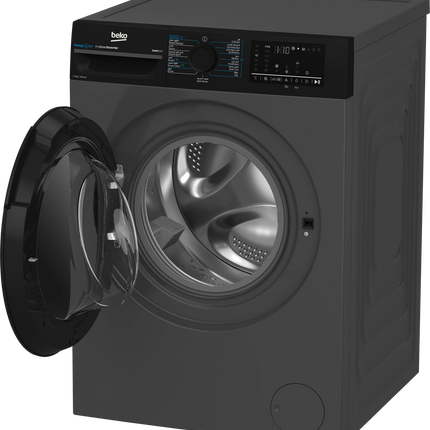 غسالة بيكو (Beko) تحميل أمامي سعة 12 كجم - لون أنتراسيت - 1400 دورة - موتور إنفرتر - 15 برنامج - تقنية SteamCure - كفاءة طاقة A(-10%)
