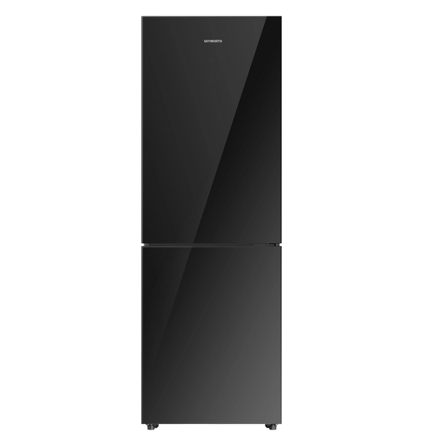 Skyworth 327L Bottom Freezer Refrigerator - No Frost - Black Glass Finish - Multi Air Flow - LED Lighting - Energy Efficient Class A