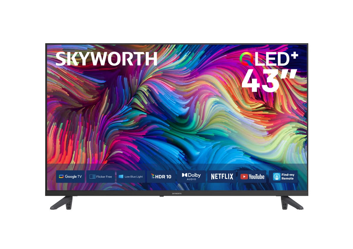 Skyworth 43-Inch QLED Google TV - 2K Resolution - Dolby Audio - 60Hz Refresh Rate - Bezel-Less Design - Hands-Free Voice Control - Model 43SUE9350