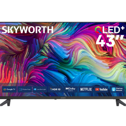 Skyworth 43-Inch QLED Google TV - 2K Resolution - Dolby Audio - 60Hz Refresh Rate - Bezel-Less Design - Hands-Free Voice Control - Model 43SUE9350