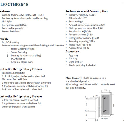 Elba 364L No Frost Built-In Refrigerator with Touch Control