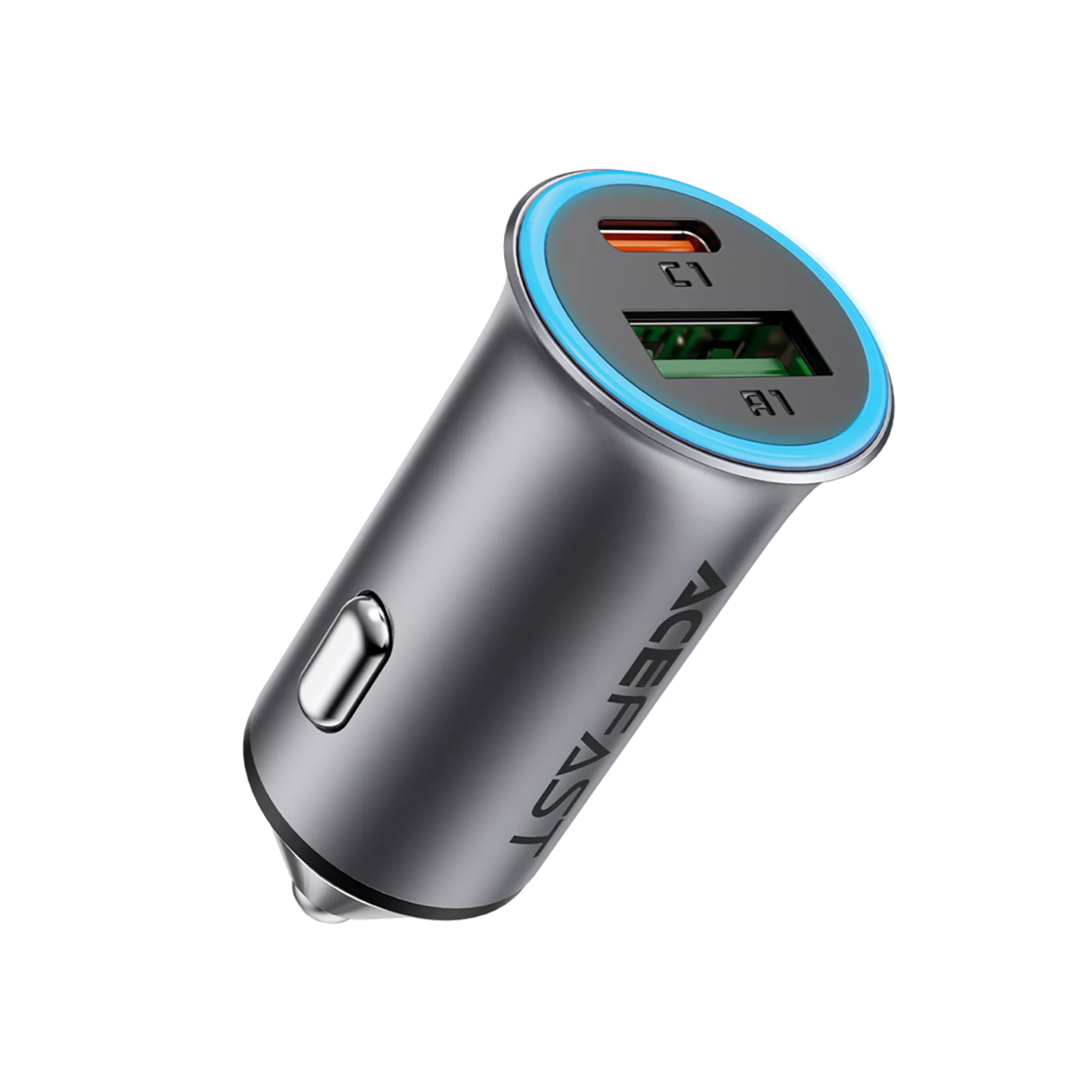 Acefast B8 95W Dual Port Metal Car Charger (USB-C 65W + USB-A 30W), PD3.0/QC3.0 Fast Charging Adapter for Laptops, MacBooks, iPhone, and Samsung - Black