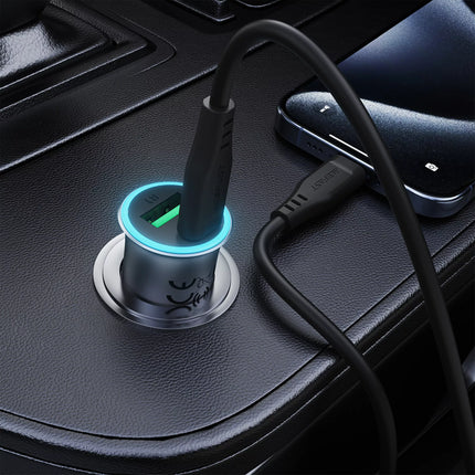 Acefast B8 95W Dual Port Car Charger Kit, Includes 1.2m 100W USB-C to USB-C Cable, 65W PD Laptop Charge + 30W USB-A QC3.0, Zinc Alloy Fast Car Adapter - Black