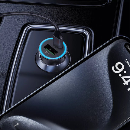 Acefast B8 95W Dual Port Metal Car Charger (USB-C 65W + USB-A 30W), PD3.0/QC3.0 Fast Charging Adapter for Laptops, MacBooks, iPhone, and Samsung - Black