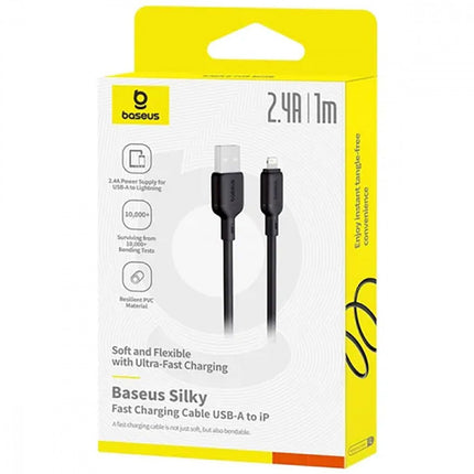 كابل باسوس سيلكي (Baseus Silky Series) - من USB إلى iPhone - تيار 2.4 أمبير - ملمس سيليكون ناعم - طول إضافي 2 متر - مقاوم للتشابك