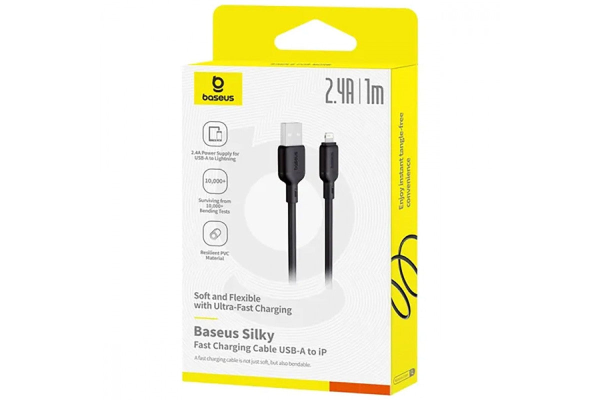 كابل باسوس سيلكي (Baseus Silky Series) - من USB إلى iPhone - تيار 2.4 أمبير - ملمس سيليكون ناعم - طول إضافي 2 متر - مقاوم للتشابك كابل باسوس سيلكي (Baseus Silky Series) - من USB إلى iPhone - تيار 2.4 أمبير - ملمس سيليكون ناعم - طول إضافي 2 متر - مقاوم للتشابك