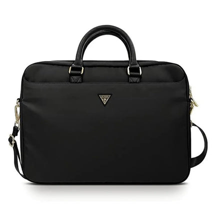 Guess 16-Inch Nylon Laptop Bag with Triangle Logo & Shoulder Strap - Black