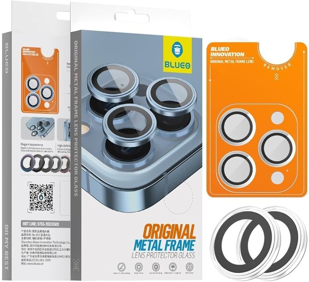 واقي عدسة زجاجي بإطار معدني أصلي من BLUEO NPB28 (3 قطع/عبوة) - رمادي طبيعي لهاتف iPhone 16 Pro/16 Pro Max واقي عدسة زجاجي بإطار معدني أصلي من BLUEO NPB28 (3 قطع/عبوة) - رمادي طبيعي لهاتف iPhone 16 Pro/16 Pro Max