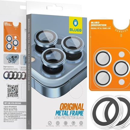 BLUEO NPB28 Original Metal Frame Lens Protector Glass (3 pcs/package) - Silver Diamond for iPhone 16 Pro/16 Pro Max