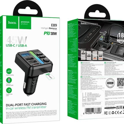 Hoco E89 Libre 45W Car Bluetooth FM Transmitter Dual USB