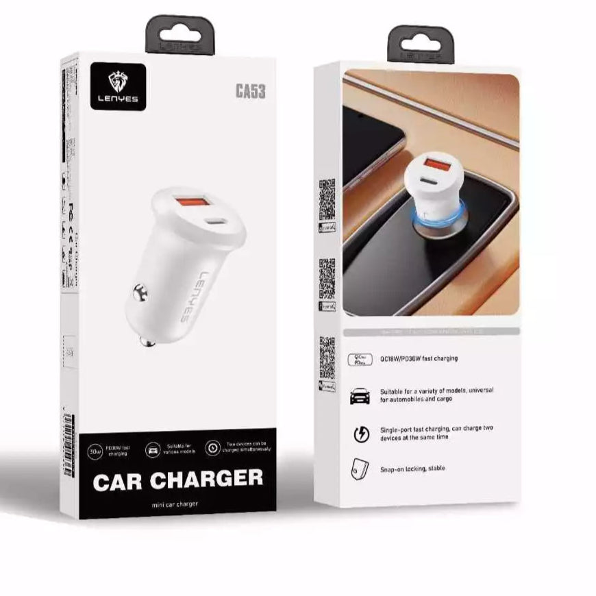 شاحن سيارة صغير من لينيس CA53 PD30W – لون أبيض شاحن سيارة صغير من لينيس CA53 PD30W – لون أبيض