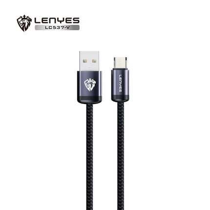 Lenyes LC537 Series Type-C Fast Charging Cable - Durable Braided Design - High Speed Data Sync - Reinforced Connectors - Gray