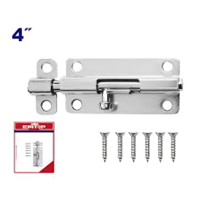 EMTOP EMCX2K04   4inch Chrome-Plated Tower Bolt