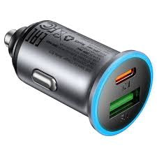 Acefast B15 65W Dual Port Metal Car Charger (USB-C 65W + USB-A 18W), PD3.0/QC3.0 Fast Charging Adapter for Laptops, MacBook, iPhone 16/15, and Samsung - Zinc Alloy Black