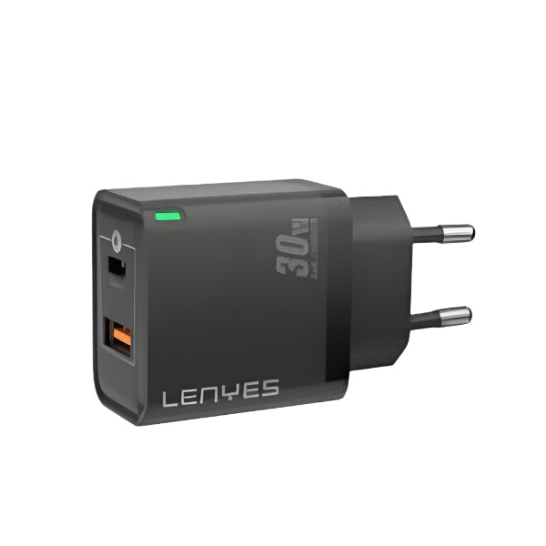 شاحن Lenyes LCH56 GaN 30W - شحن USB + Type-C - لون أسود شاحن Lenyes LCH56 GaN 30W - شحن USB + Type-C - لون أسود