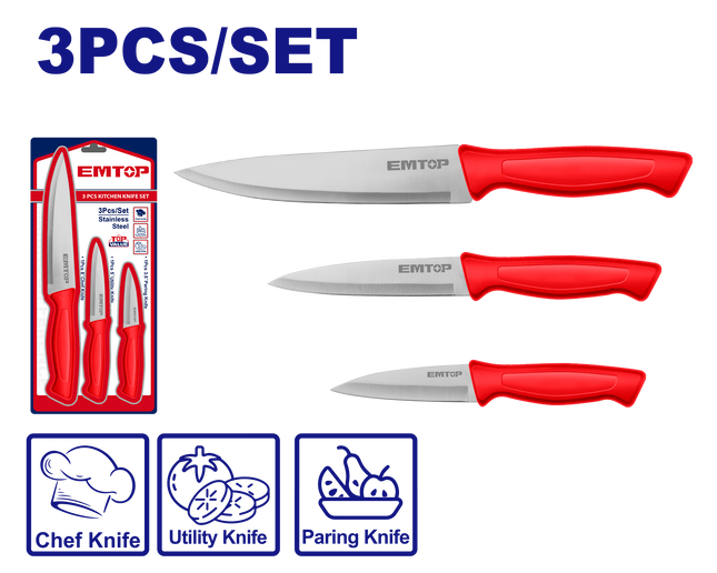EMTOP EMKK1K31 3-Piece Stainless Steel Kitchen Knife Set

