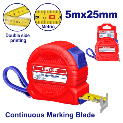 EMTOP EMTP3525M | 5m × 25mm Measuring Tape