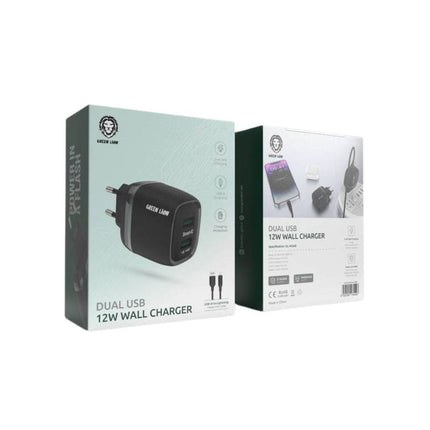 Green Lion Dual USB 12W Wall Charger with USB-A to Lightning Cable (1m) - EU Plug - White
