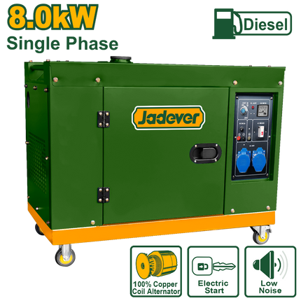 Jadever Silent Diesel Generator 8.0kW - 15.0HP Engine with Electric Start System