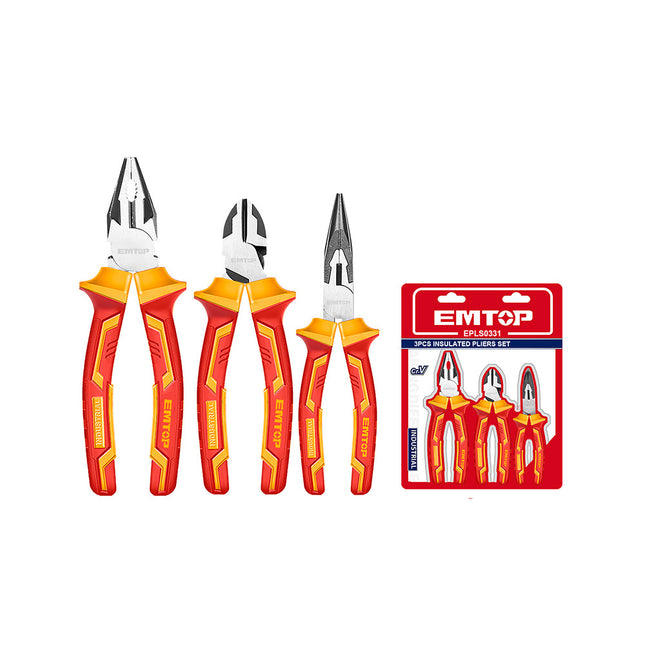 EMTOP EPLS0331 3-Piece Insulated Pliers And  Cutter Set
