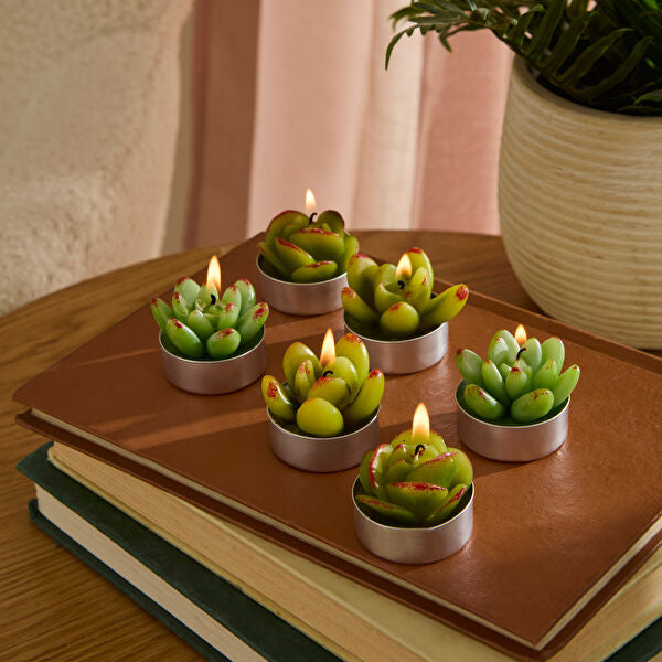 Karaca Home Green Succulent Tealight Candles 6-Piece Set