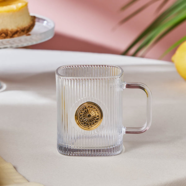 Karaca Medallion Glass Mug 340ml Colorless Classic