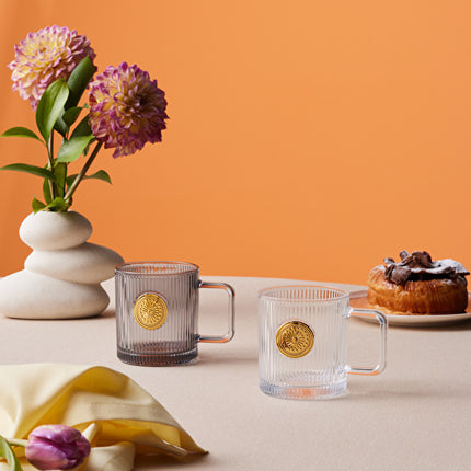 Karaca Medallion Glass Mug 340ml Colorless Classic