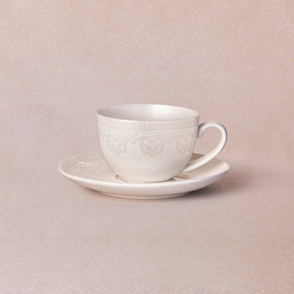 KARACA Minerva White Bone China Coffee Cup & Saucer Set