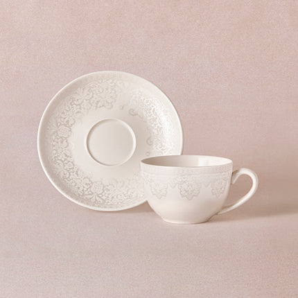 KARACA Minerva White Bone China Coffee Cup & Saucer Set
