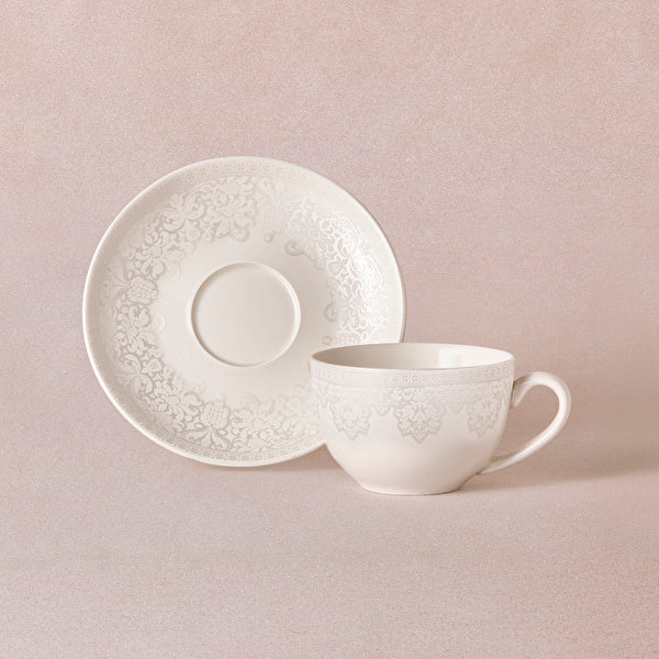 KARACA Minerva White Bone China Coffee Cup & Saucer Set