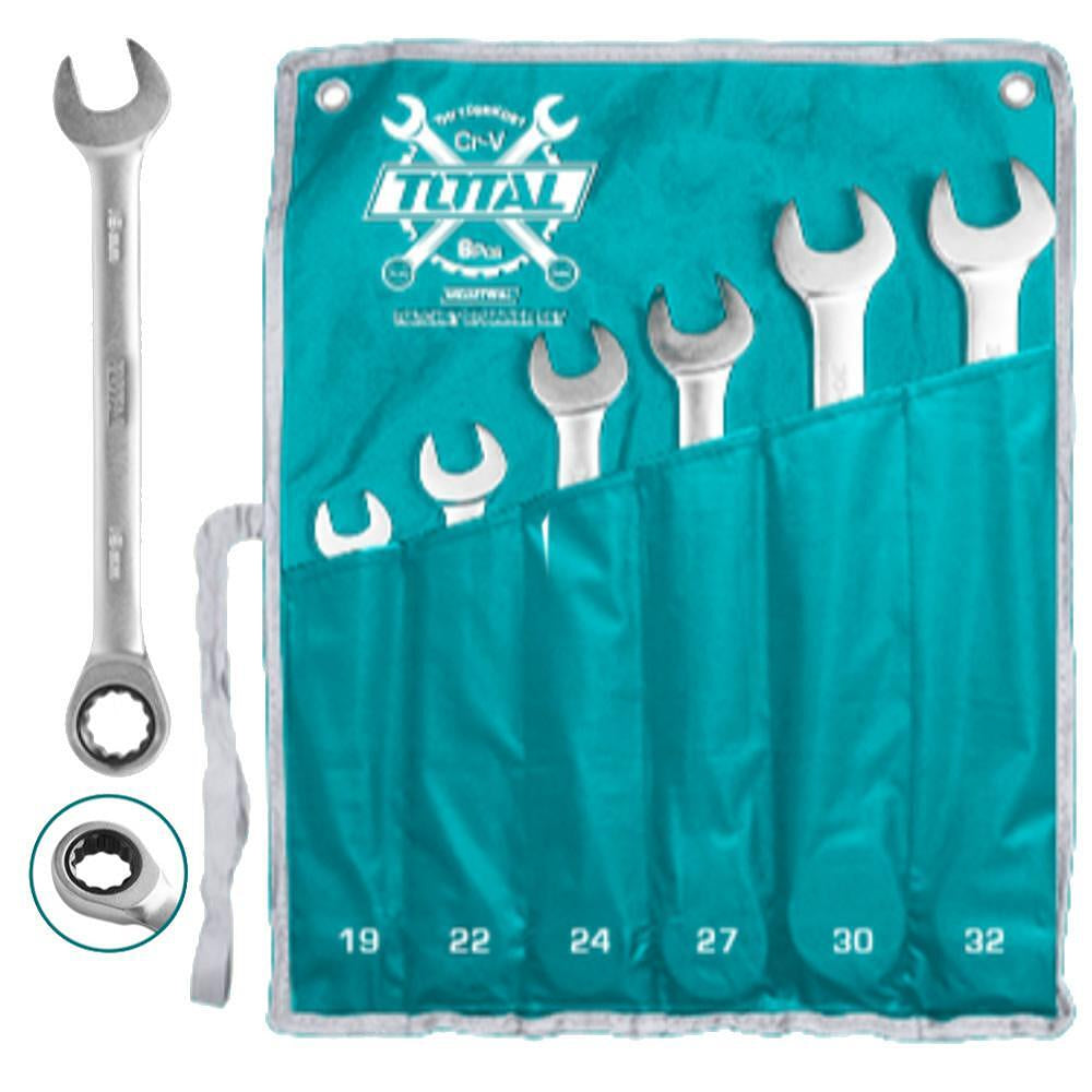 Total THT102RK061 - 6Pcs Ratchet Combination Spanner Set 19-32 mm Total THT102RK061 - 6Pcs Ratchet Combination Spanner Set 19-32 mm
