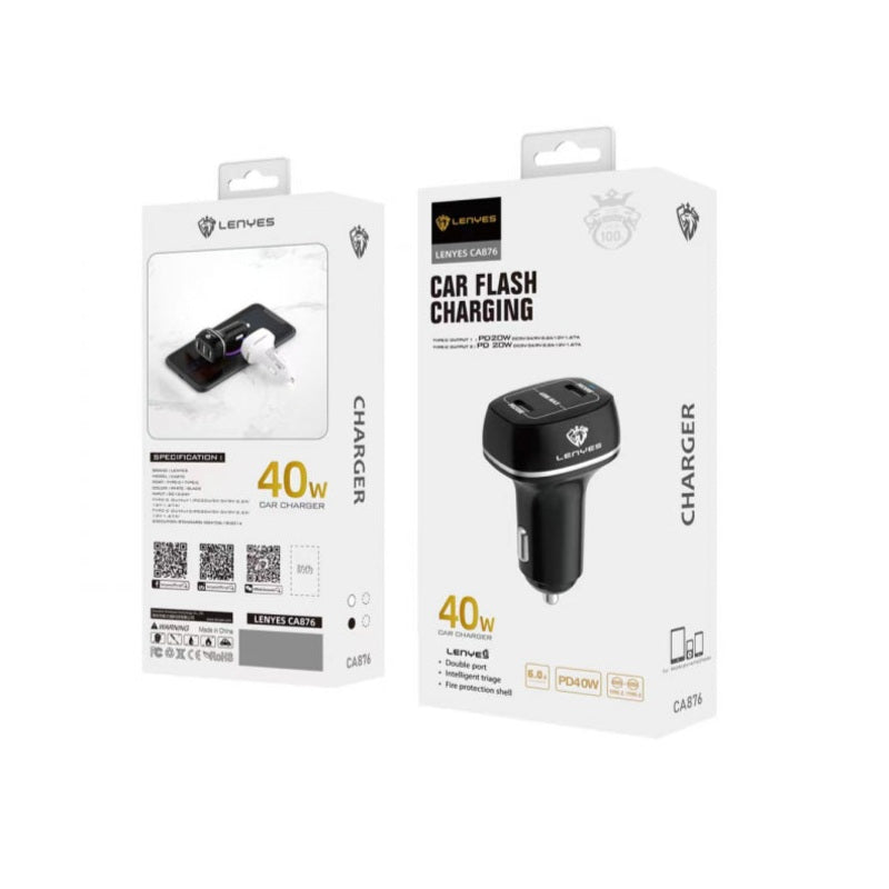 شاحن سيارة لينييس (Lenyes) موديل CA876 بقوة 45 واط - شحن فائق السرعة - منفذين Type-C PD و USB-A - هيكل من سبائك الألمنيوم المتينة - لون رمادي