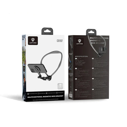 Lenyes CR197 Magnetic Neck Phone Holder - Hands-Free Wearable Mount - 360 Degree Flexible Adjustment - For Content Creators & POV Filming - Black
