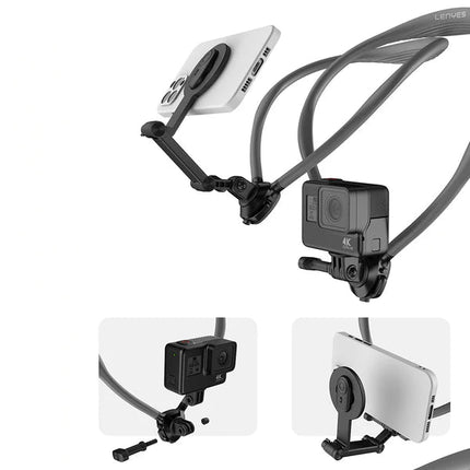 Lenyes CR197 Magnetic Neck Phone Holder - Hands-Free Wearable Mount - 360 Degree Flexible Adjustment - For Content Creators & POV Filming - Black