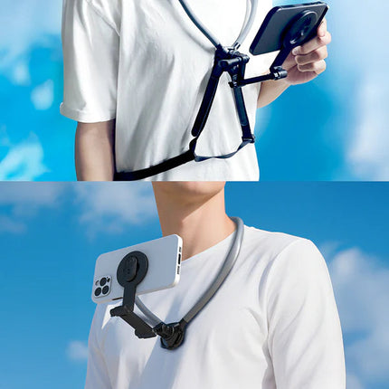Lenyes CR197 Magnetic Neck Phone Holder - Hands-Free Wearable Mount - 360 Degree Flexible Adjustment - For Content Creators & POV Filming - Black