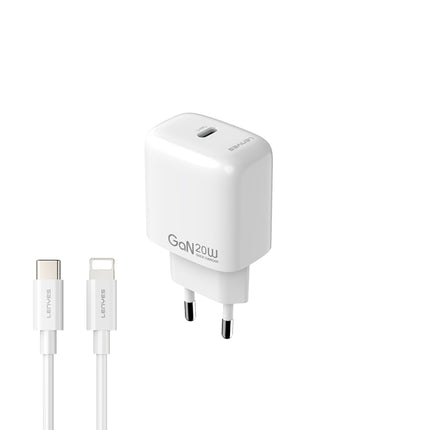 Lenyes LCH090 20W GaN Fast Charger Set - Type-C PD Power Delivery - Includes Type-C to Lightning Cable - Ultra Compact Design - White