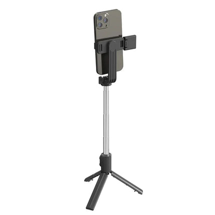 Lenyes LPH101 Tripod Selfie Stick with Integrated Ring Light - Bluetooth Remote Control - Adjustable Height - 3-Mode Dimmable Lighting - Foldable Design - Black
