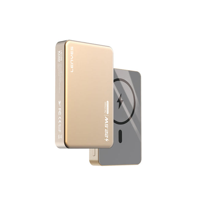 Lenyes PW119D Ultra Slim Magnetic Wireless Power Bank - 10000mAh - PD 20W Fast Charging - 15W Wireless Output - LED Digital Display - Gold