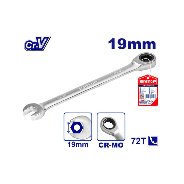 EMTOP ECSPAR191 19mm Ratcheting Combination Wrench