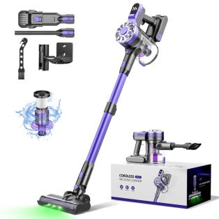 Glowix V07 Cordless Stick Vacuum Cleaner - 180W Powerful Suction - Handheld 2-in-1 Design - HEPA Filtration System - Long Battery Life - Lightweight - Black & Silver