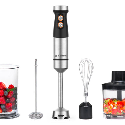 خلاط يدوي نيوتريكوك (Nutricook) بليندي - قوة 1000 واط - طقم متعدد الوظائف 6 في 1 - تحكم متغير بالسرعة - شفرات ستانلس ستيل - أسود/كروم