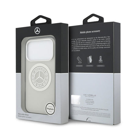 كفر مرسيدس بنز (Mercedes-Benz) ماج سيف طبقة مزدوجة مع شعار فينتاج للايفون 17 برو و17 برو ماكس - رمادي