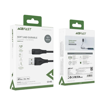 Acefast C3-02 MFi Certified USB-A to Lightning Fast Charging Cable, 2.4A Power Support, Durable Anti-Bending TPE Sync Cord, 1.2m Premium Cable for iPhone & iPad - Black / White