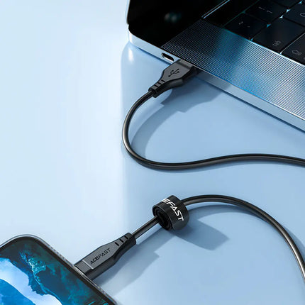 Acefast C3-02 MFi Certified USB-A to Lightning Fast Charging Cable, 2.4A Power Support, Durable Anti-Bending TPE Sync Cord, 1.2m Premium Cable for iPhone & iPad - Black / White