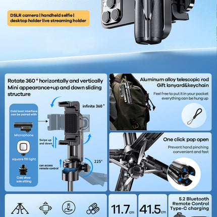 عصا سيلفي Remax P80 الصغيرة مع بلوتوث وحامل ثلاثي 360°