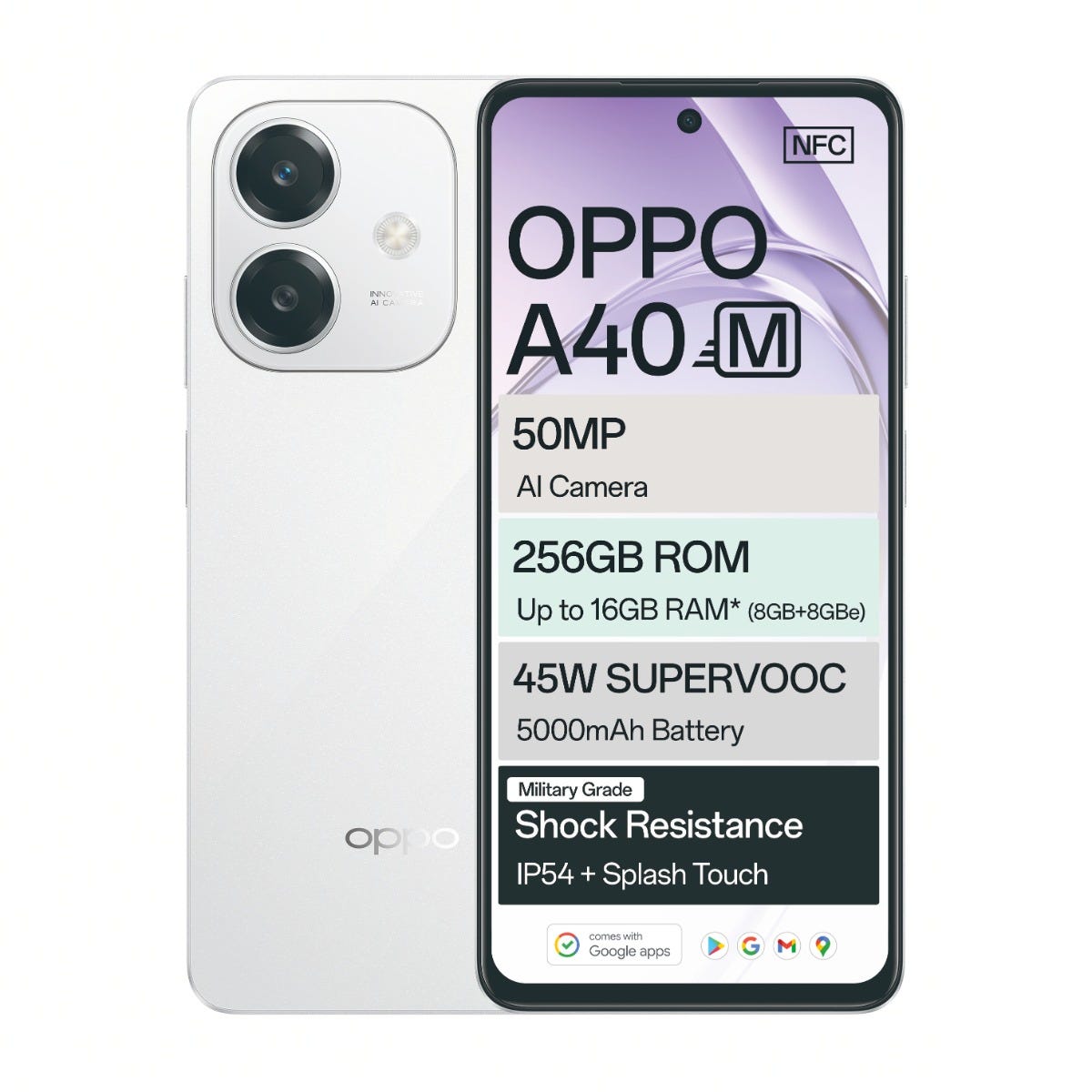 هاتف Oppo A40m | شاشة 6.5 HD+ | بطارية 5000mAh - أبيض هاتف Oppo A40m | شاشة 6.5 HD+ | بطارية 5000mAh - أبيض