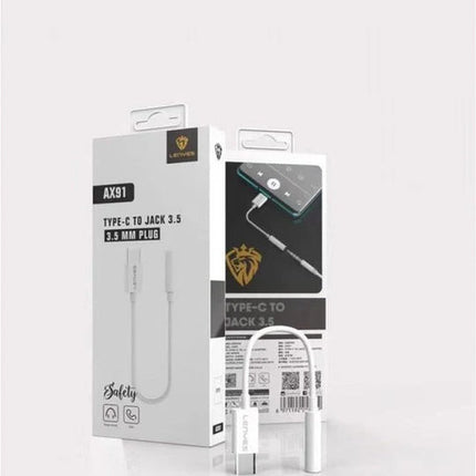 Lenyes AX91 Type-C to 3.5mm Audio Adapter - High-Fidelity Sound Transfer - Durable TPE Construction - Compact Design - White