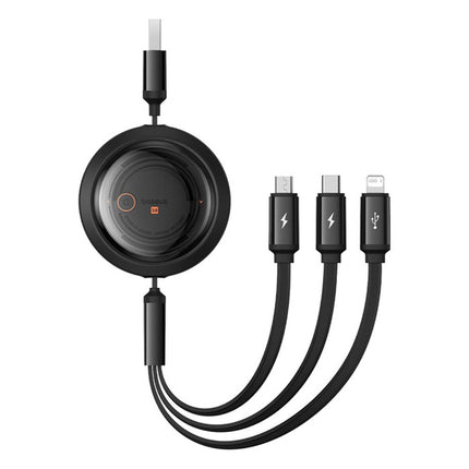 Baseus Free2Draw Retractable Crystal Fast Charging 3-in-1 Data Cable - 100W Power Delivery - USB to Type-C, Lightning, and Micro USB - Adjustable Length - 1.1 Meters
