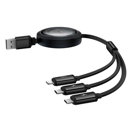 Baseus Free2Draw Retractable Crystal Fast Charging 3-in-1 Data Cable - 100W Power Delivery - USB to Type-C, Lightning, and Micro USB - Adjustable Length - 1.1 Meters