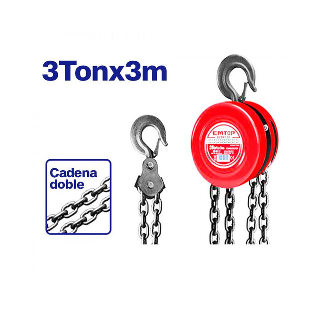 EMTOP ECBK130 Manual Chain Hoist 3 Ton